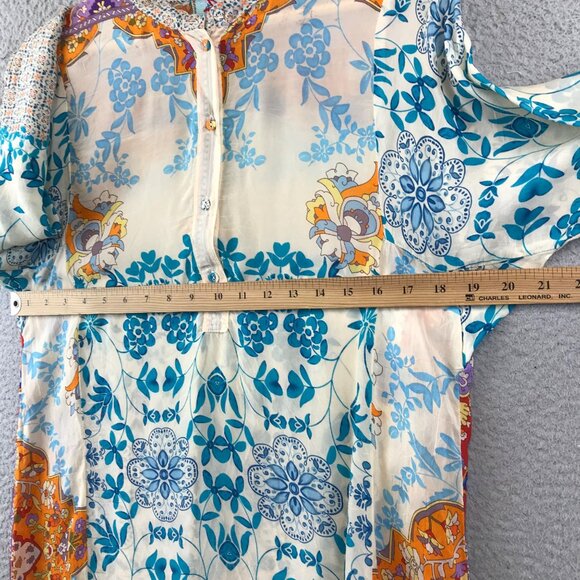 Johnny Was Floral Artsy Tunic Cupra Rayon Long Slv Boho Tropical Breezy Size MOp - Picture 6 of 13